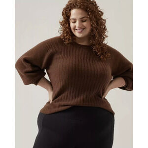 ATHLETA Layover Sweater‎ Plus Sz 3X Mahogany NWT$149 MERINO WOOL Puff Sleve Soft